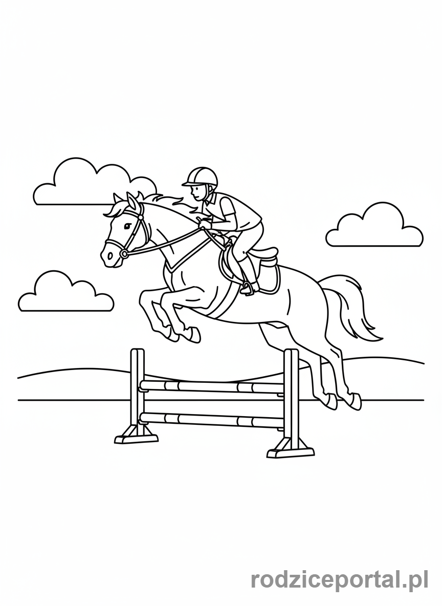 Kolorowanka Jazda Konna - Koń skaczący przeszkodę