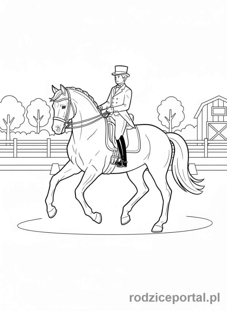 Kolorowanka Jazda Konna - Koń w ujeżdżeniu