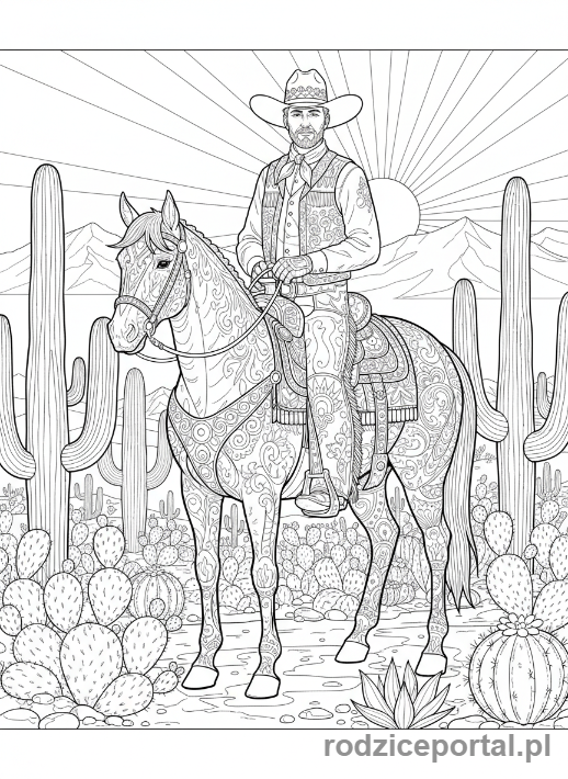 Kolorowanka Jazda Konna - Kowboj na koniu