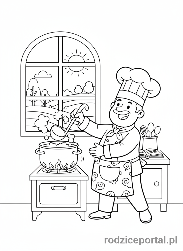 Kolorowanka Jedzenie - Kucharz gotuje