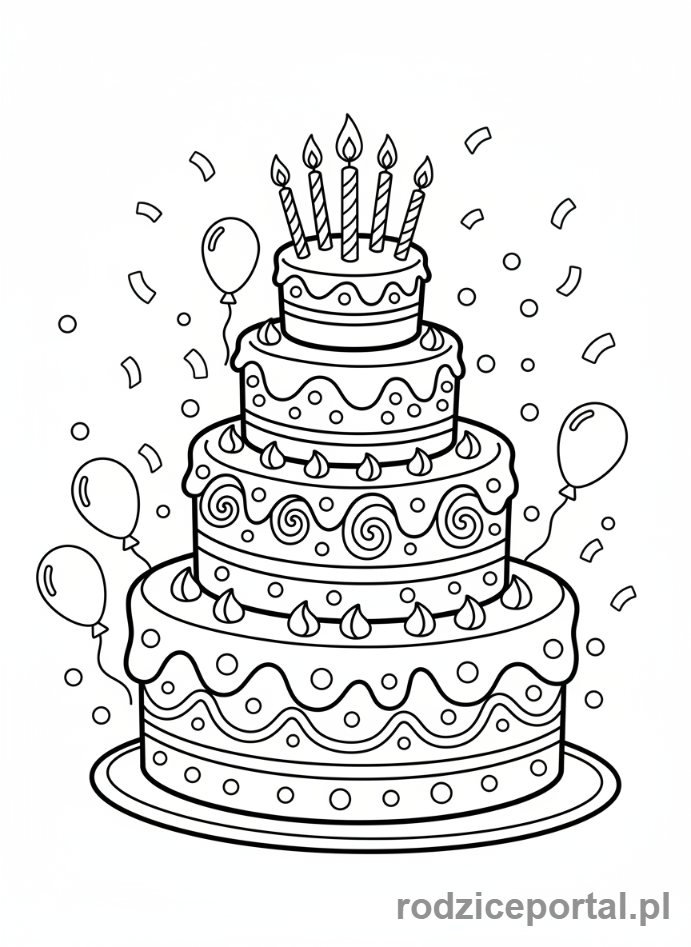 Kolorowanka Jedzenie - Tort urodzinowy