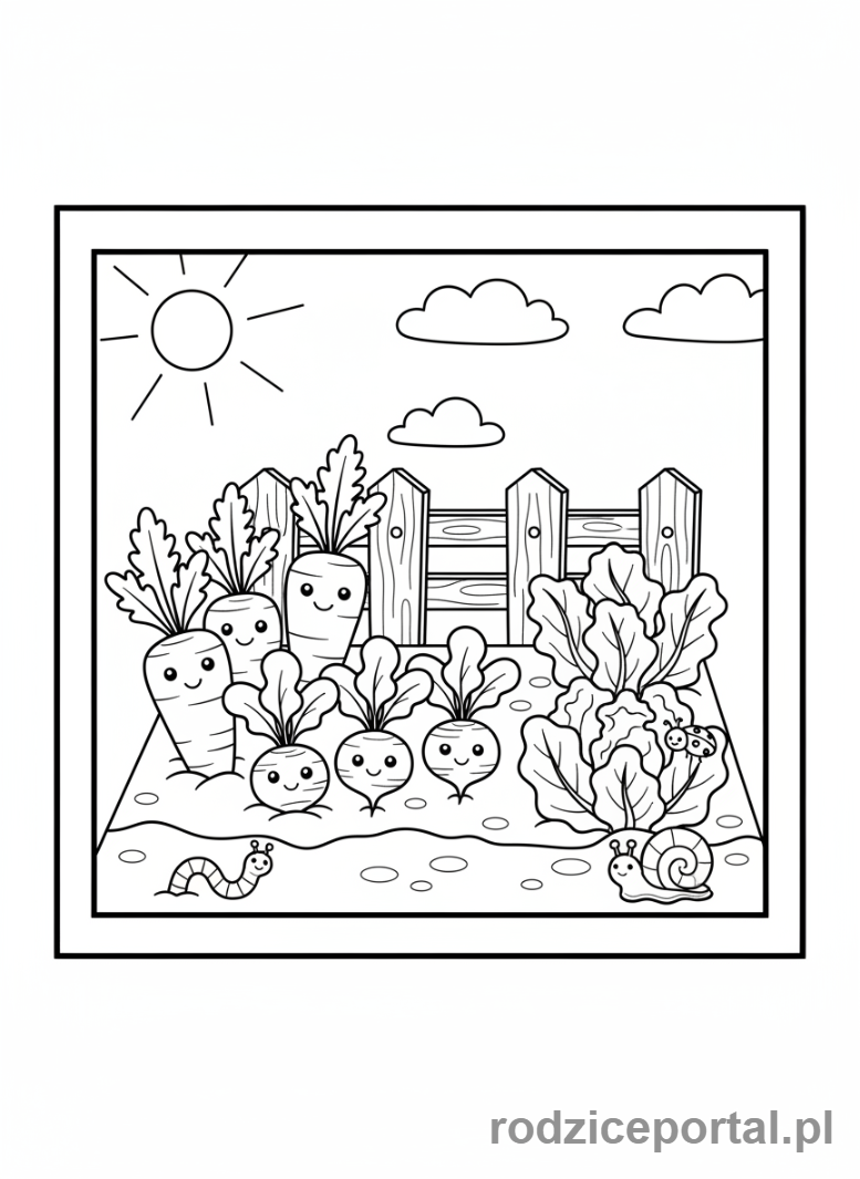 Kolorowanka Jedzenie - Warzywa w ogrodzie