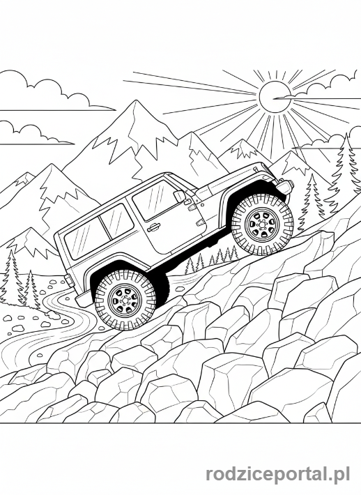 Kolorowanka Jeep - Jeep na górskim szlaku