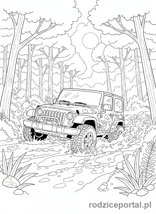 Kolorowanka Jeep - Jeep w błocie