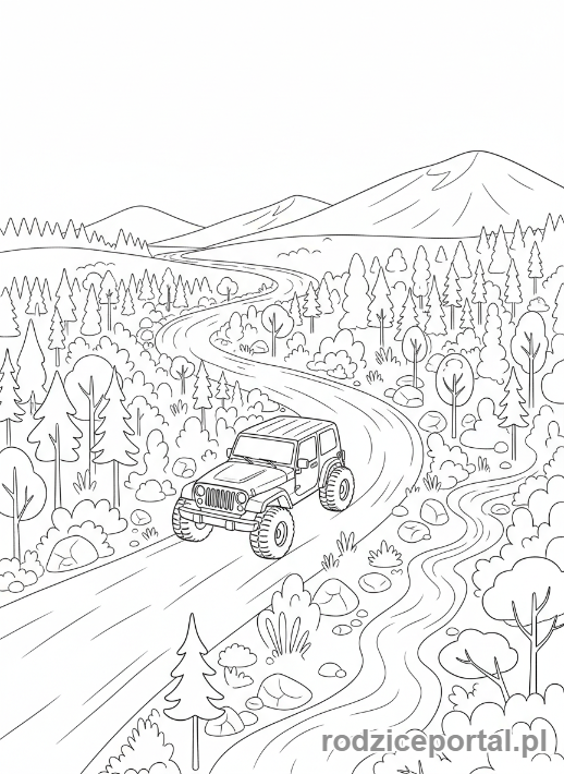 Kolorowanka Jeep - Jeep z lotu ptaka