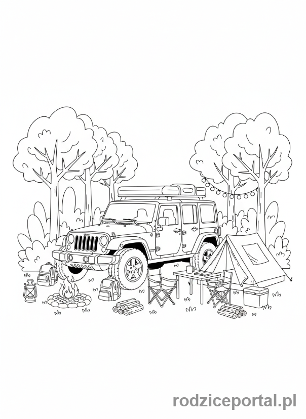 Kolorowanka Jeep - Jeep z namiotem