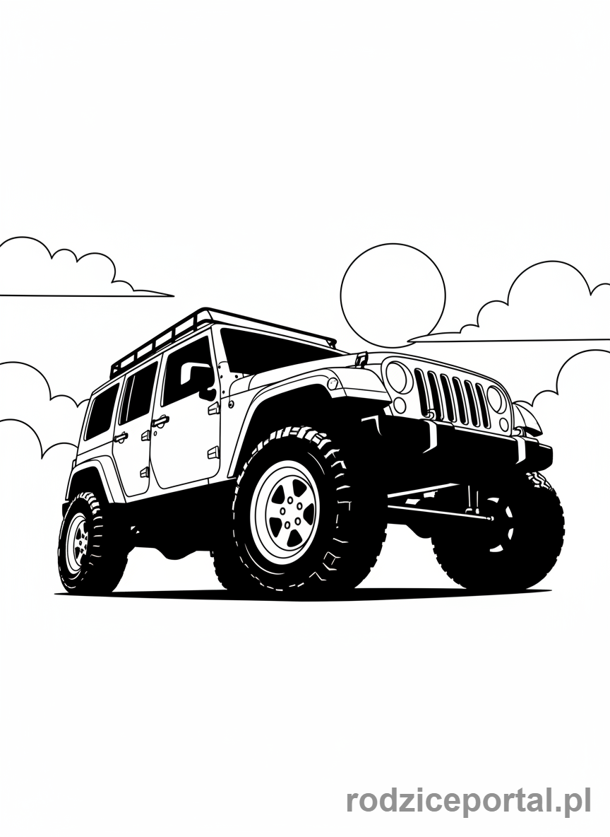 Kolorowanka Jeep - Jeep z niskiej perspektywy