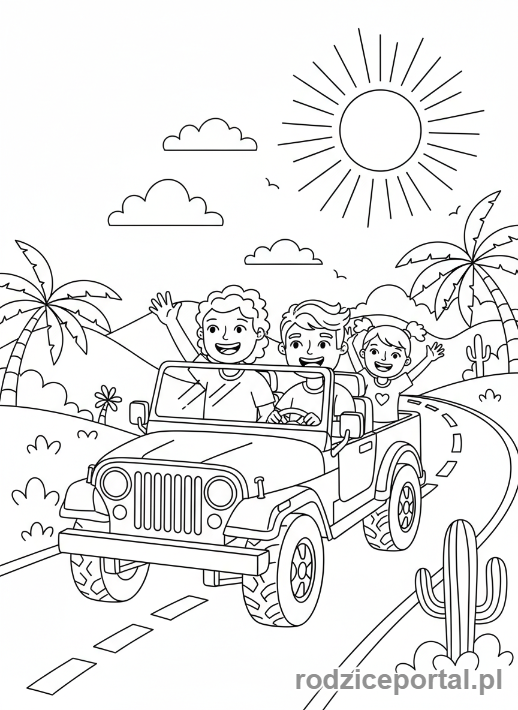 Kolorowanka Jeep - Rodzina w Jeepie