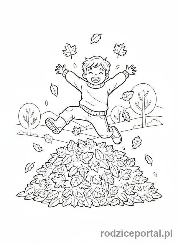 Kolorowanka Jesień - Dziecko w lisciach