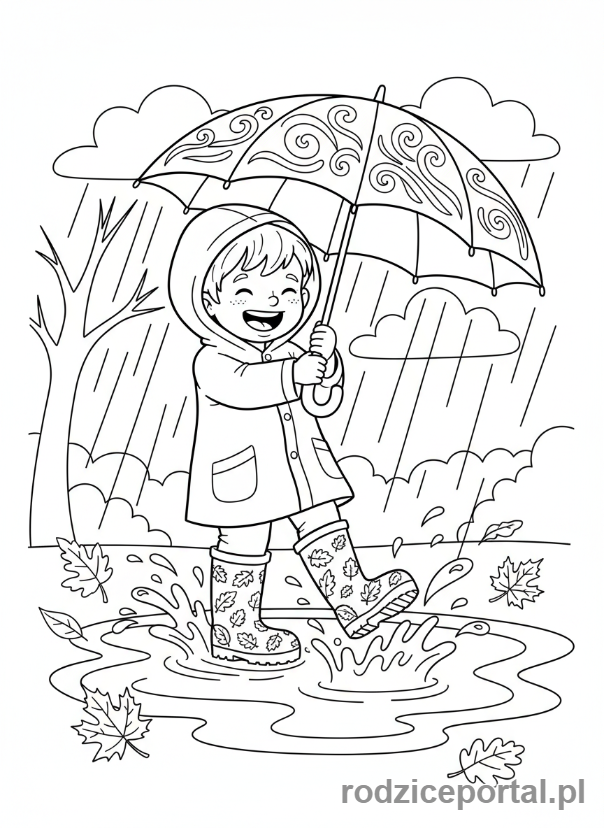 Kolorowanka Jesień - Dziecko z parasolem
