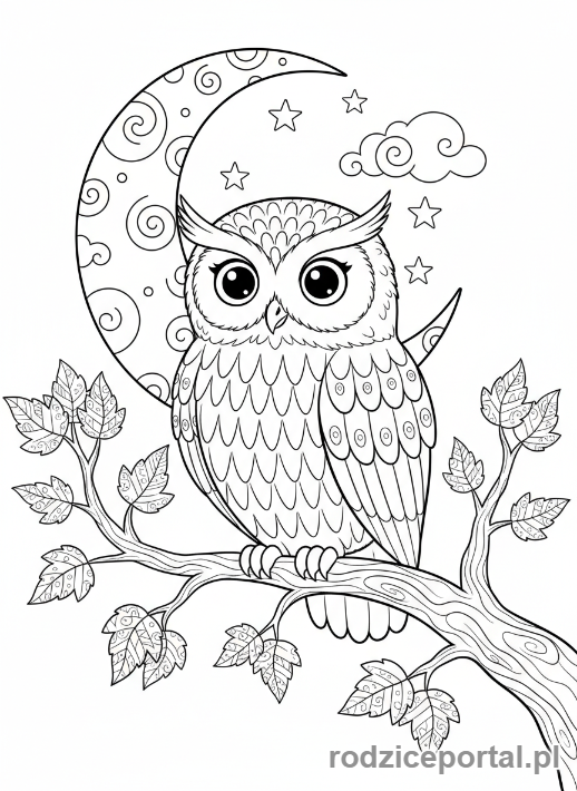 Kolorowanka Jesień - Sowa na galezi