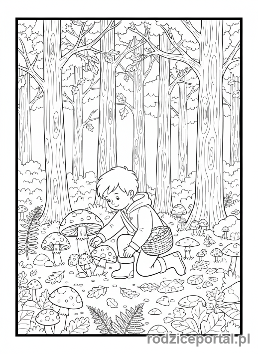 Kolorowanka Jesień - Zbieranie grzybow