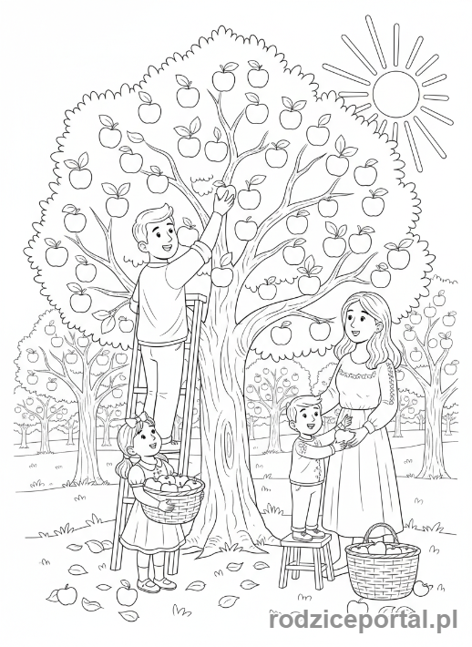 Kolorowanka Jesień - Zbiory jablek