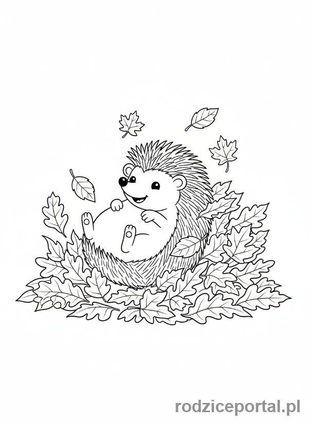 Kolorowanka Jesienne - Jeż w liściach