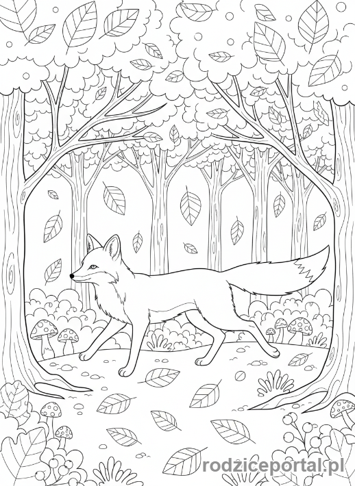 Kolorowanka Jesienne - Lis w lesie
