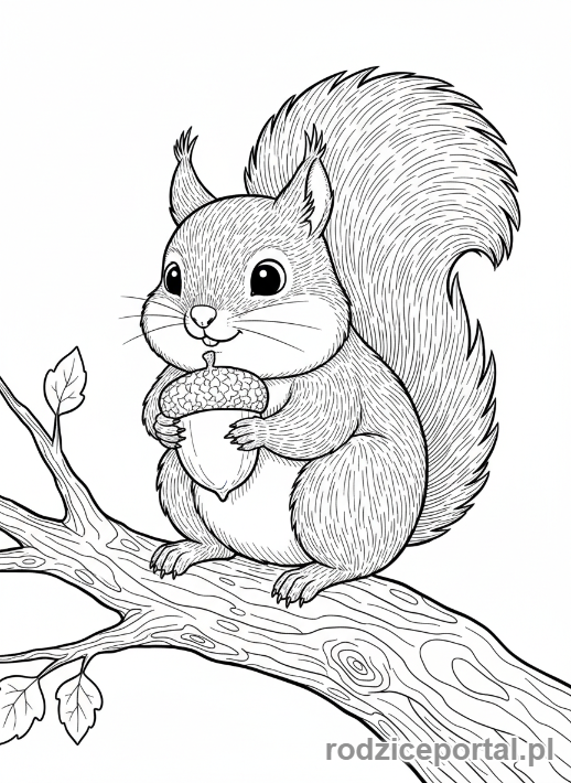 Kolorowanka Jesienne - Wiewiórka z orzechem