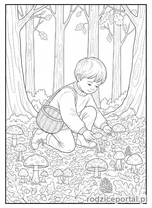 Kolorowanka Jesienne - Zbieranie grzybów