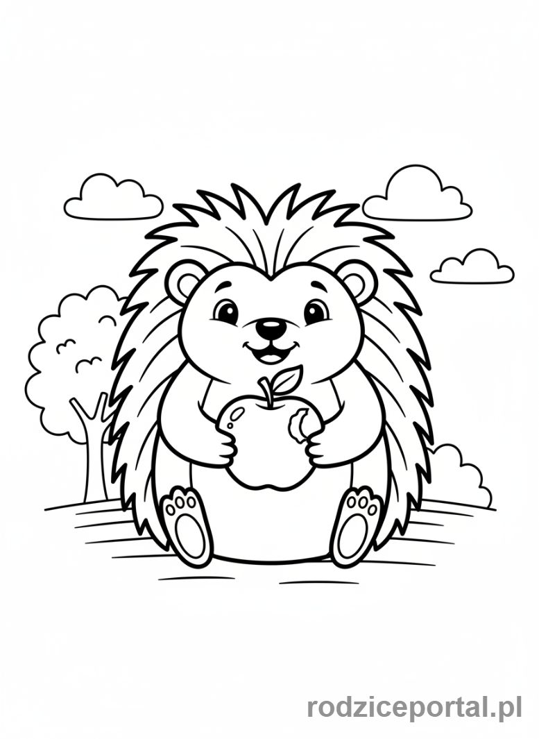 Kolorowanka Jeż - Jeż je jabłko