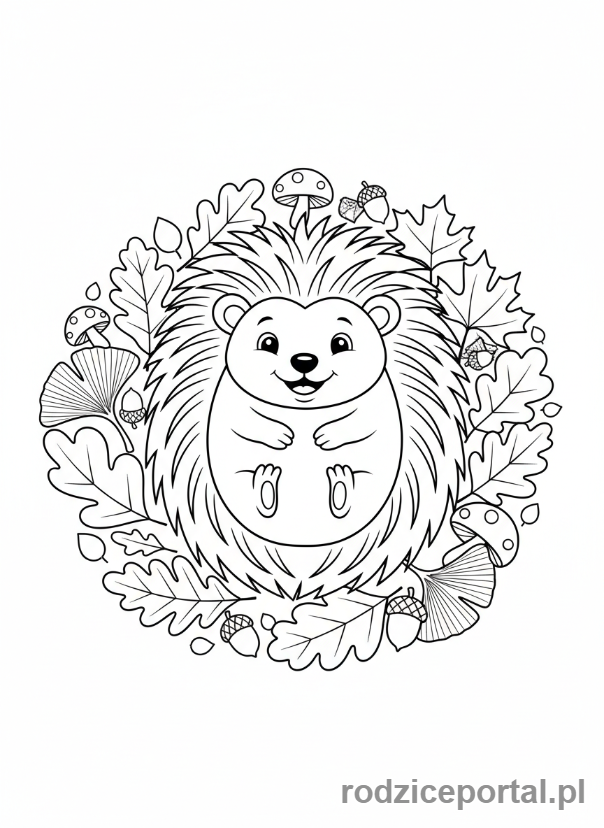 Kolorowanka Jeż - Jeż w liściach
