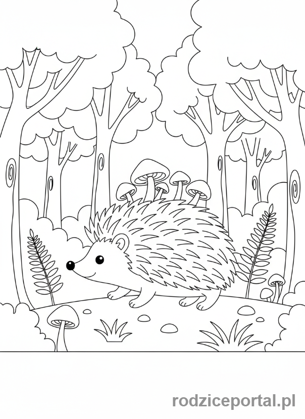 Kolorowanka Jeż - Jeż z grzybami