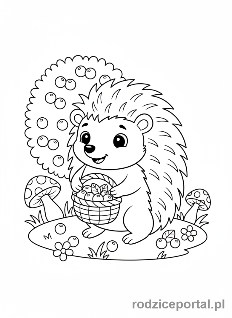 Kolorowanka Jeż - Jeż zbiera jagody