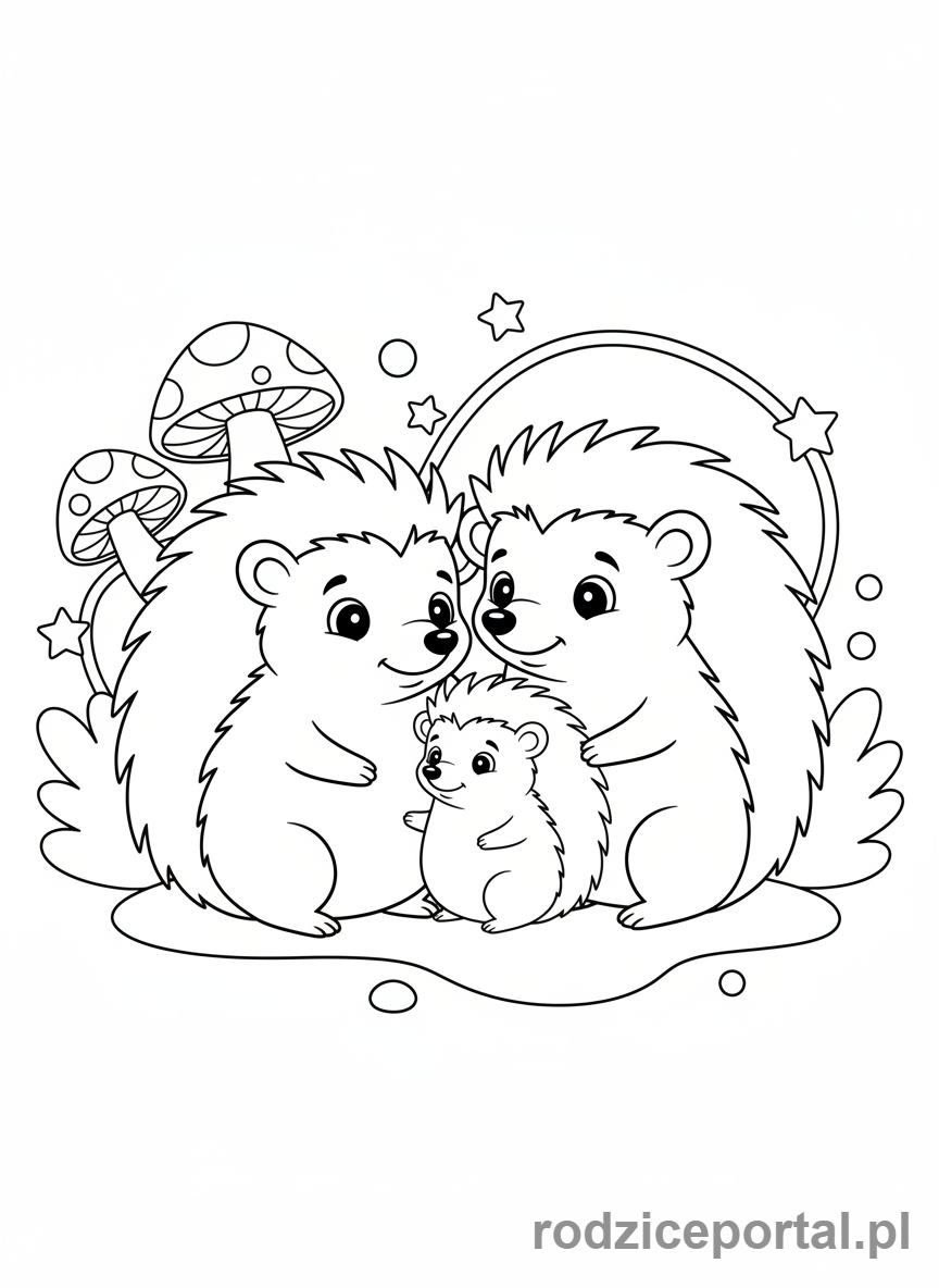 Kolorowanka Jeż - Rodzina jeży