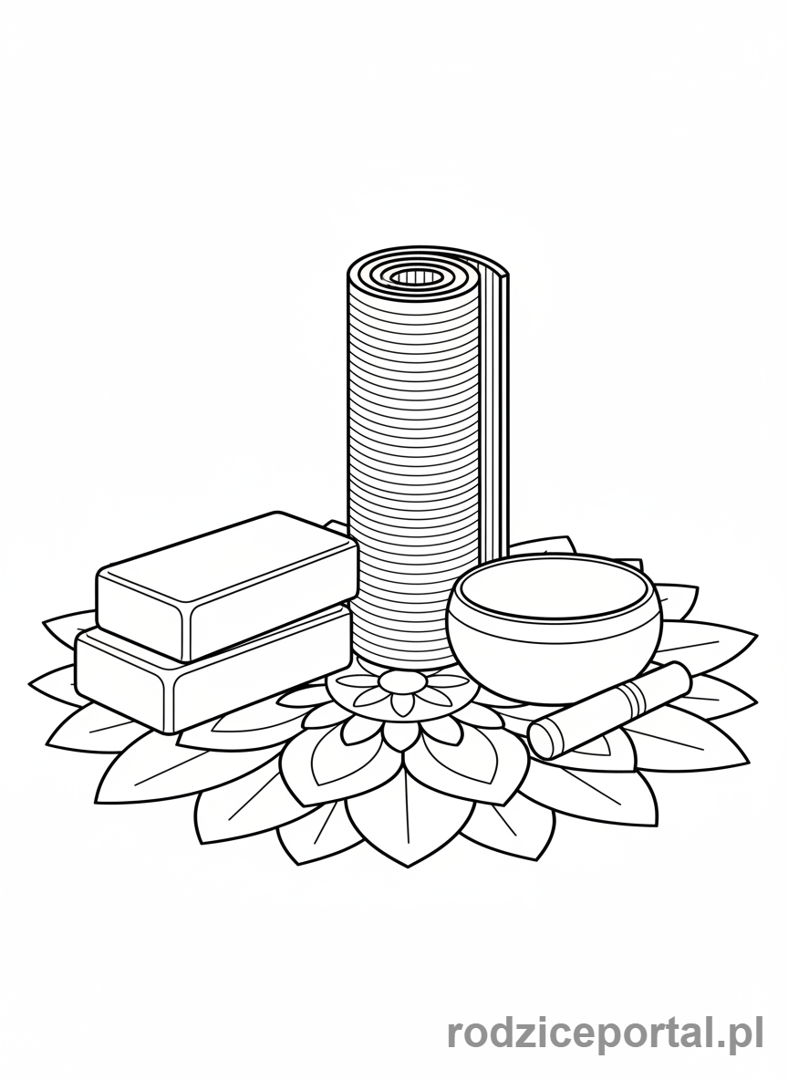 Kolorowanka Joga - Akcesoria do jogi: mata, klocki, miska