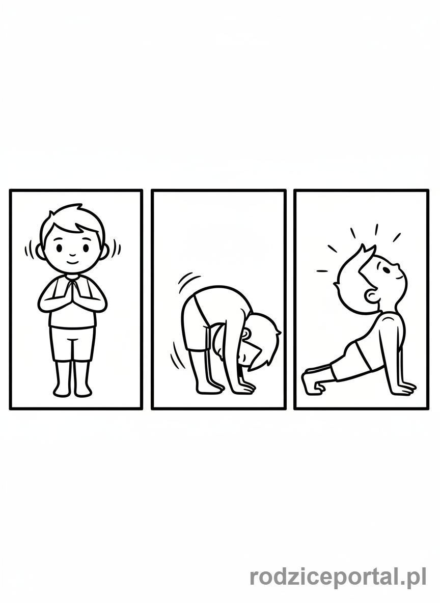 Kolorowanka Joga Dla Dzieci - Dziecko robi powitanie słońca