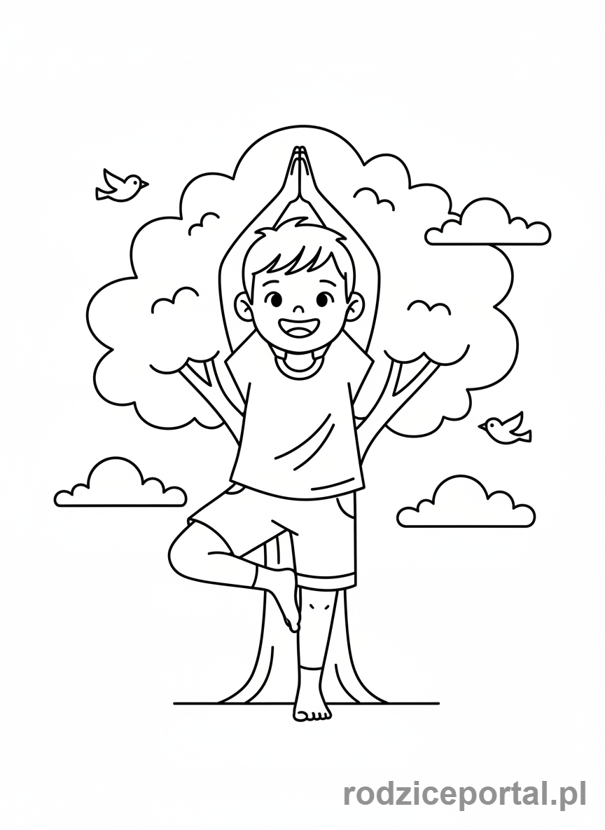 Kolorowanka Joga Dla Dzieci - Dziecko w pozycji drzewa