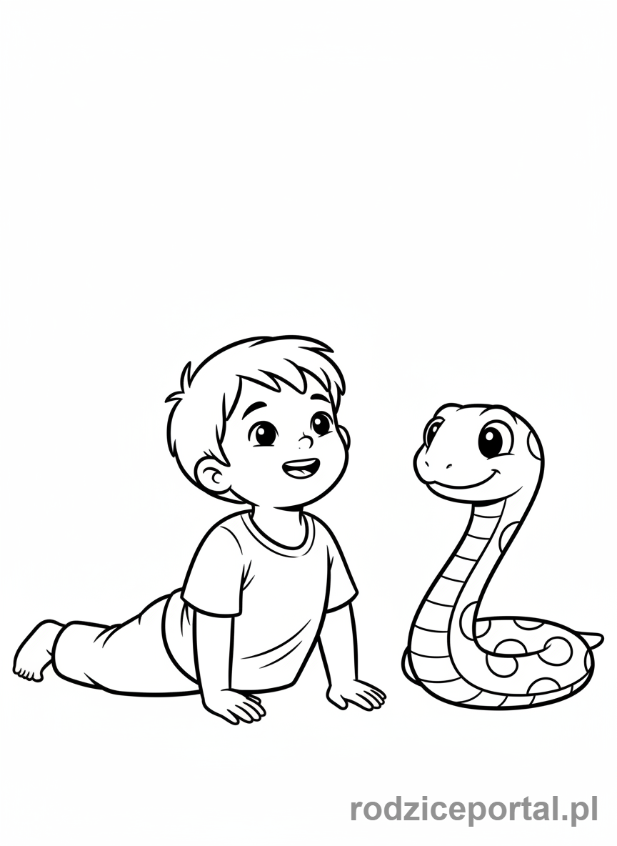 Kolorowanka Joga Dla Dzieci - Dziecko w pozycji kobry z przyjacielem