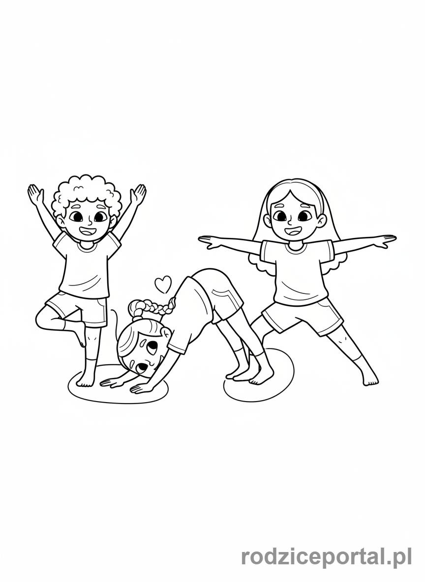 Kolorowanka Joga Dla Dzieci - Grupa dzieci ćwiczy jogę