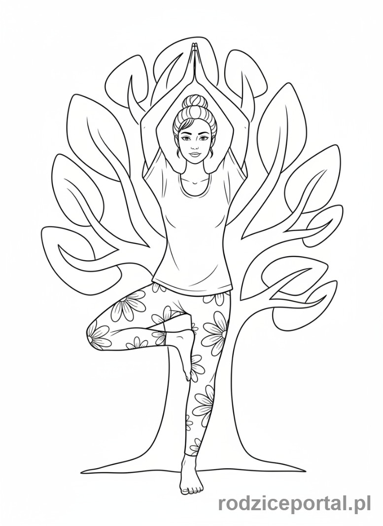 Kolorowanka Joga - Kobieta w pozycji Drzewa