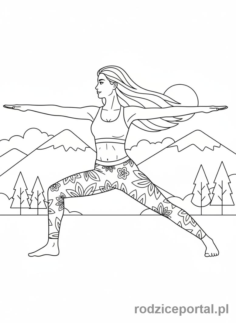 Kolorowanka Joga - Kobieta w pozycji Wojownika II