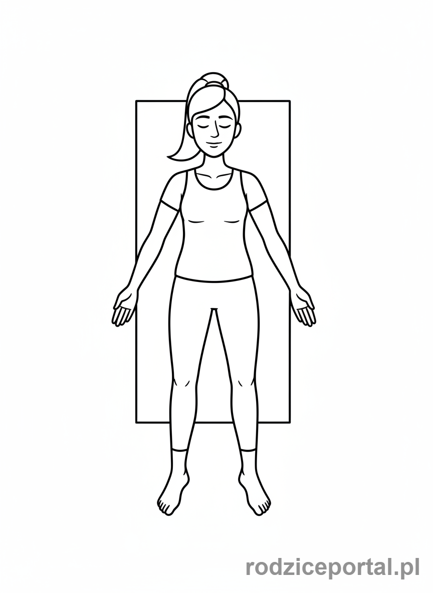 Kolorowanka Joga - Osoba relaksująca się w pozycji trupa (Savasana)