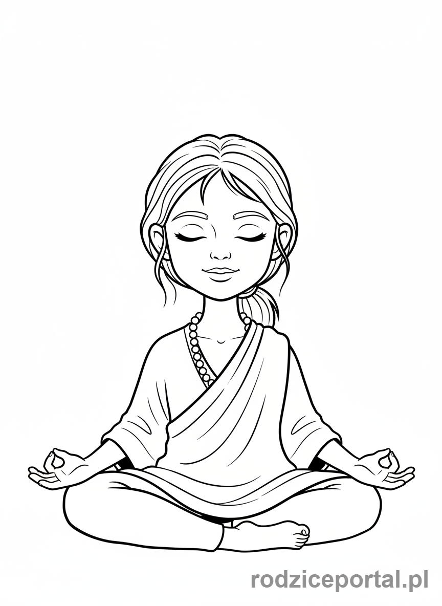 Kolorowanka Joga - Spokojna twarz w pozycji Lotosu