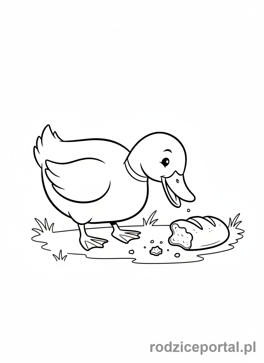 Kolorowanka Kaczka - Kaczka je chleb