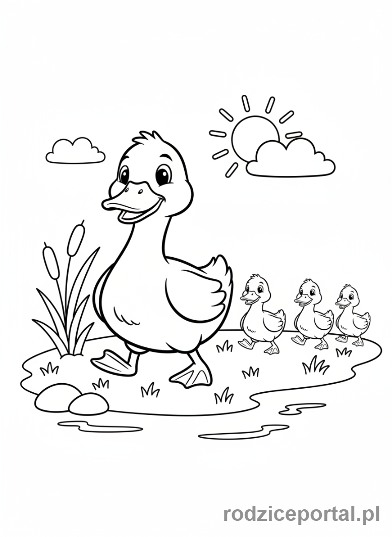 Kolorowanka Kaczka - Kaczka z kaczatkami