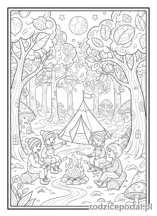 Kolorowanka Kalendarz Dla Dzieci - Biwak w lesie