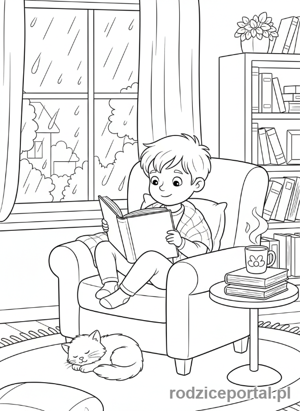 Kolorowanka Kalendarz Dla Dzieci - Czytanie przy oknie