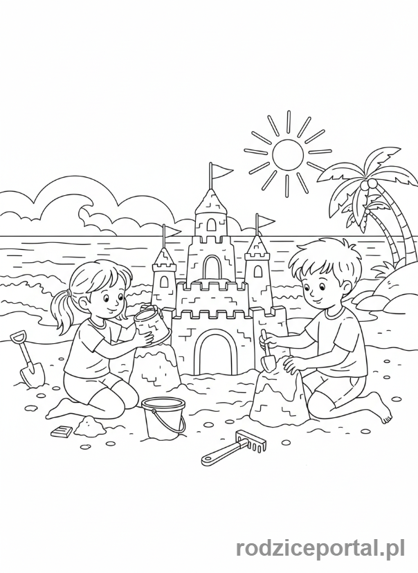 Kolorowanka Kalendarz Dla Dzieci - Dzieci na plaży
