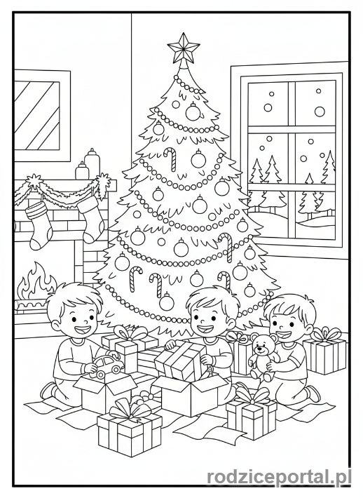 Kolorowanka Kalendarz Dla Dzieci - Dzieci przy choince