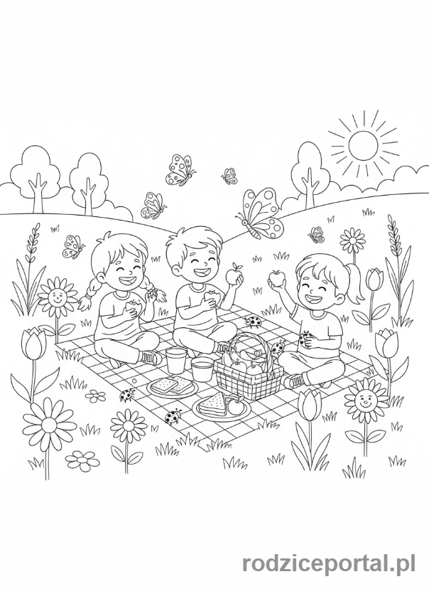 Kolorowanka Kalendarz Dla Dzieci - Piknik na łące
