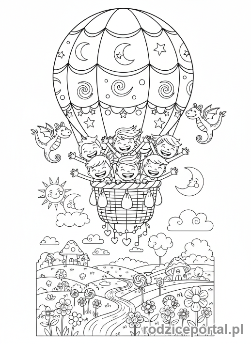 Kolorowanka Kalendarz Dla Dzieci - Podróż balonem