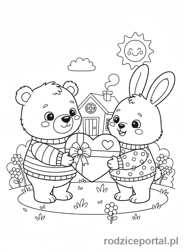 Kolorowanka Kalendarz Dla Dzieci - Zwierzęta z sercami