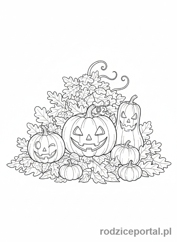 Kolorowanka Kalendarz Pogody - Dynie i jesienne liście.