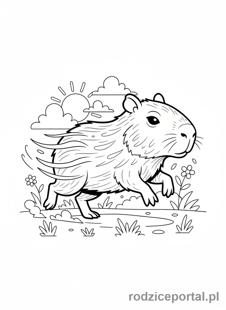Kolorowanka Kapibara - Biegnąca kapibara