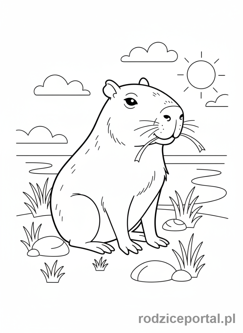 Kolorowanka Kapibara - Kapibara jedząca trawę