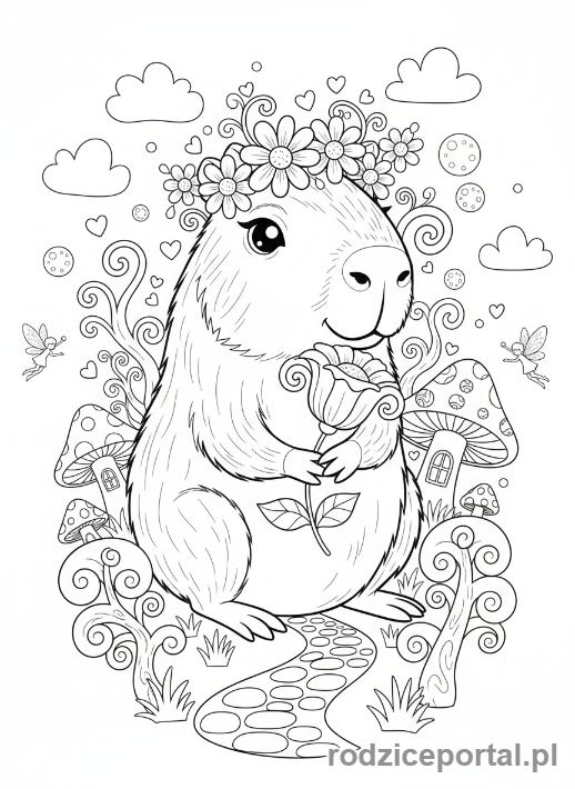 Kolorowanka Kapibara - Kapibara kwiatowa