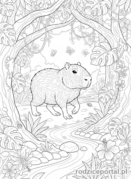 Kolorowanka Kapibara - Kapibara w lesie