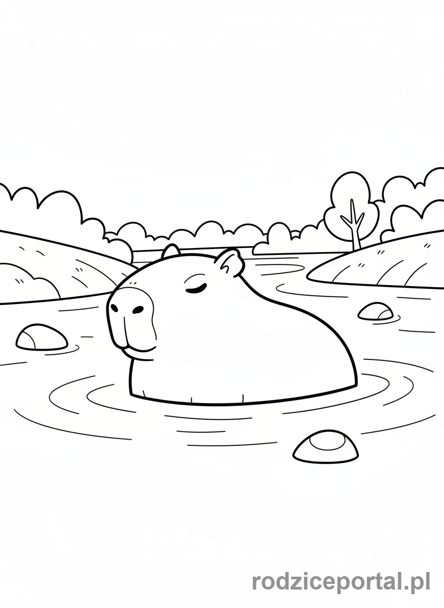 Kolorowanka Kapibara - Kapibara w wodzie